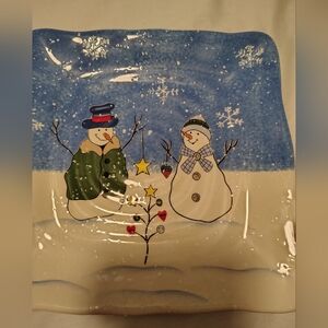 St. Nicholas Square Blue and Green Snowman Plate